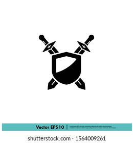 sword and shield icon fight symbol logo template design elelement