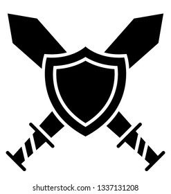 Sword with shield icon glyphs design.