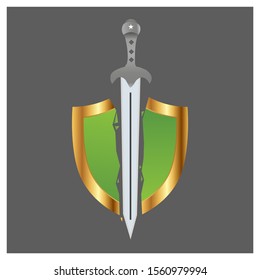 Sword and shield icon, illustration of destroying defense. Vector Illustration on gray background
