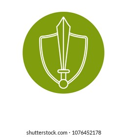 Sword and shield icon for logo, poster, banner, website. For security organisation, medieval battle event, military team design.