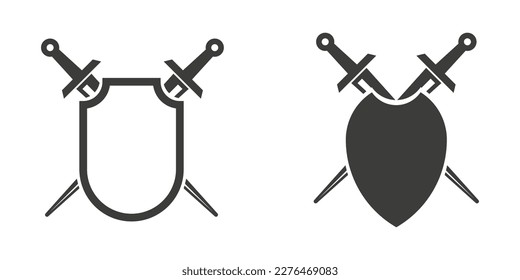 Sword with shield icon set. Crossed sword collection. Vector illustration. EPS 10.