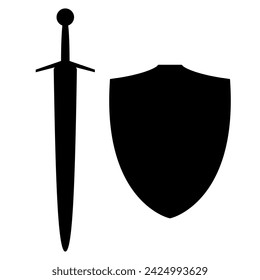 sword and shield icon silhouette, vector illustration isolated on a white background
