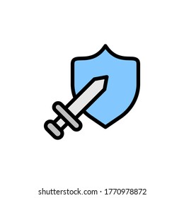 Sword, shield icon. Simple color with outline vector elements of video game icons for ui and ux, website or mobile application