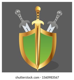 Sword and shield icon. Vector Illustration on gray background