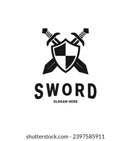 Idea de diseño de logotipo de vectores de iconos de espada y de escudo