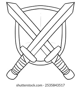 sword and shield illustration hand drawn outline vector