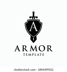 Sword And Shield Initial Letter A For Armor Logo Design Template