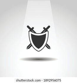 sword with shield isolated vector icon. shield icon