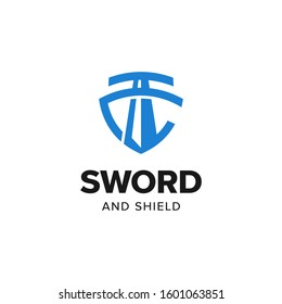 Sword shield justice logo iconic. Branding for universal legal, advocate, lawyer, scales, law firm, attorney, weapon store, security, gym, fitness, etc. Isolated logo inspiration. Graphic designs