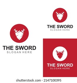 Schwert, Schild und Königsschwert-Logo. Logo, Vektordesign.