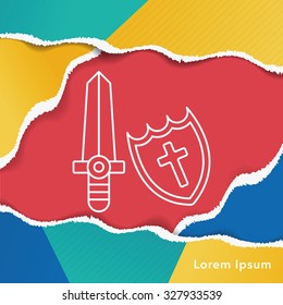 Sword and shield line icon