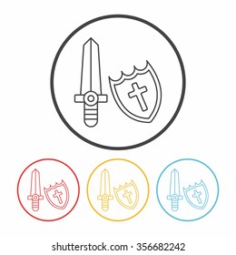 Sword and shield line icon