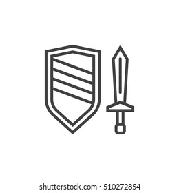 sword and shield line icon, outline vector sign, linear pictogram isolated on white. logo illustration
