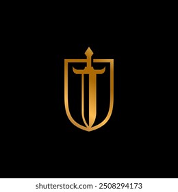 Sword Shield Logo Design With Gold Color