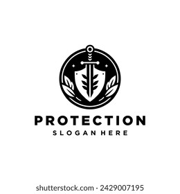 Sword and shield logo design, protection logo vector