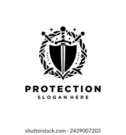 Sword and shield logo design, protection logo vector