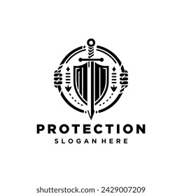 Schwert und Schild Logo Design, Schutz Logo Vektor