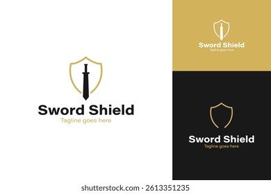 Sword shield logo design template symbol vector illustration