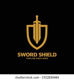 Sword And Shield Logo Design Vector Isolated Black Background