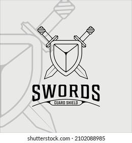 sword and shield logo line art simple minimalist vector illustration template icon graphic design. swords sign or symbol for company with backgrounds