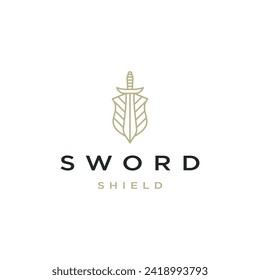 Logo del escudo de espadas con plantilla de diseño de estilo de línea