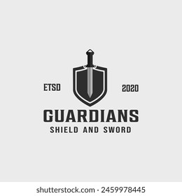 sword and shield logo line art simple minimalist vector illustration template icon graphic design