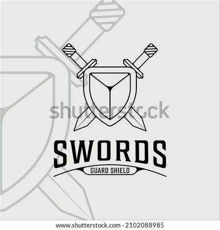 sword and shield logo line art simple minimalist vector illustration template icon graphic design. swords sign or symbol for company with backgrounds