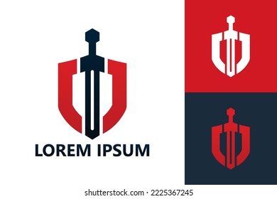 Sword and shield logo template design vector