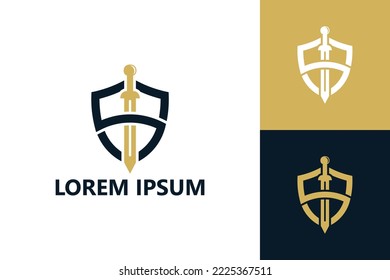 Sword and shield logo template design vector