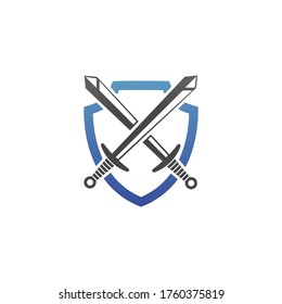 Sword and shield logo in vector