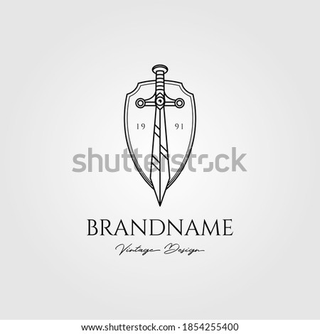 sword shield logo vintage vector illustration design