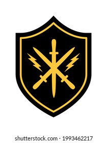 Sword shield military patch isolated on white background