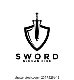 Schwert und Schild perfekte Logo, Vektorvorlage. Design des Schwert-Logos