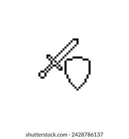  sword and shield pixel art icon vector 8 bit game company logo template 