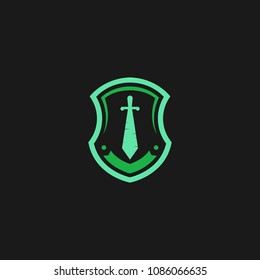 Sword shield protector logo icon design template. Abstract security company vector illustration