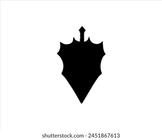 Ilustración vectorial de silueta de espada y escudo aislada sobre fondo blanco