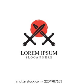 sword and shield vector flat logo design.