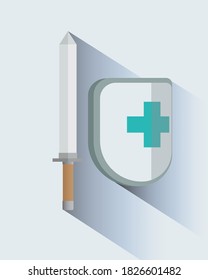 Sword and shield vector. healtcare/ medicare vector icon
