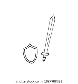 handgezeichnet Schild und Blade einzeln auf weißem Hintergrund. 