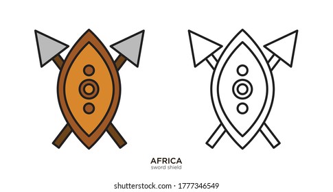 Sword shield vector illustration lineal color and filled design