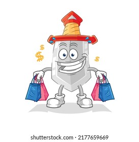 la mascota de compras de espadas. vector de dibujos animados