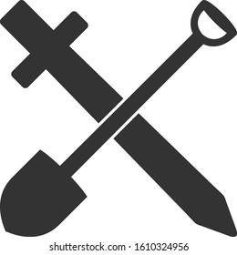 Sword and shovel vector icon. Flat Sword and shovel symbol is isolated on a white background.