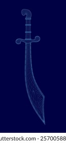 Sword is shown in a blue background. The sword is long and has a blue handle