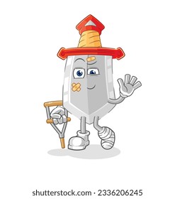 the sword sick with limping stick. cartoon mascot vector