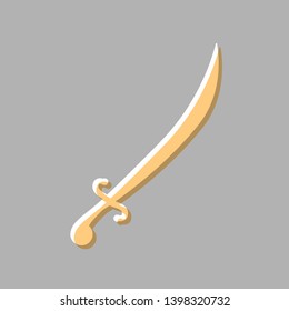 Sword sign illustration. Emboss effect with light orange icon on gray background.