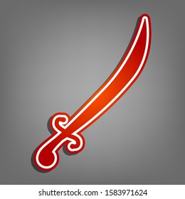 Sword sign illustration. Flat red icon with linear white icon with gray shadow at grayish background. Illustration.