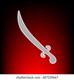 Sword sign illustration. Postage stamp or old photo style on red-black gradient background.