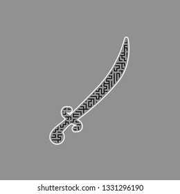 Sword sign illustration. Vector. Black maze filled icon with white border at gray background.