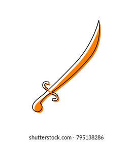 Sword sign illustration. Vector. Black line icon with shifted flat orange filled icon on white background. Isolated.