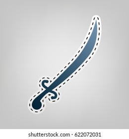 Sword sign illustration. Vector. Blue icon with outline for cutting out at gray background.